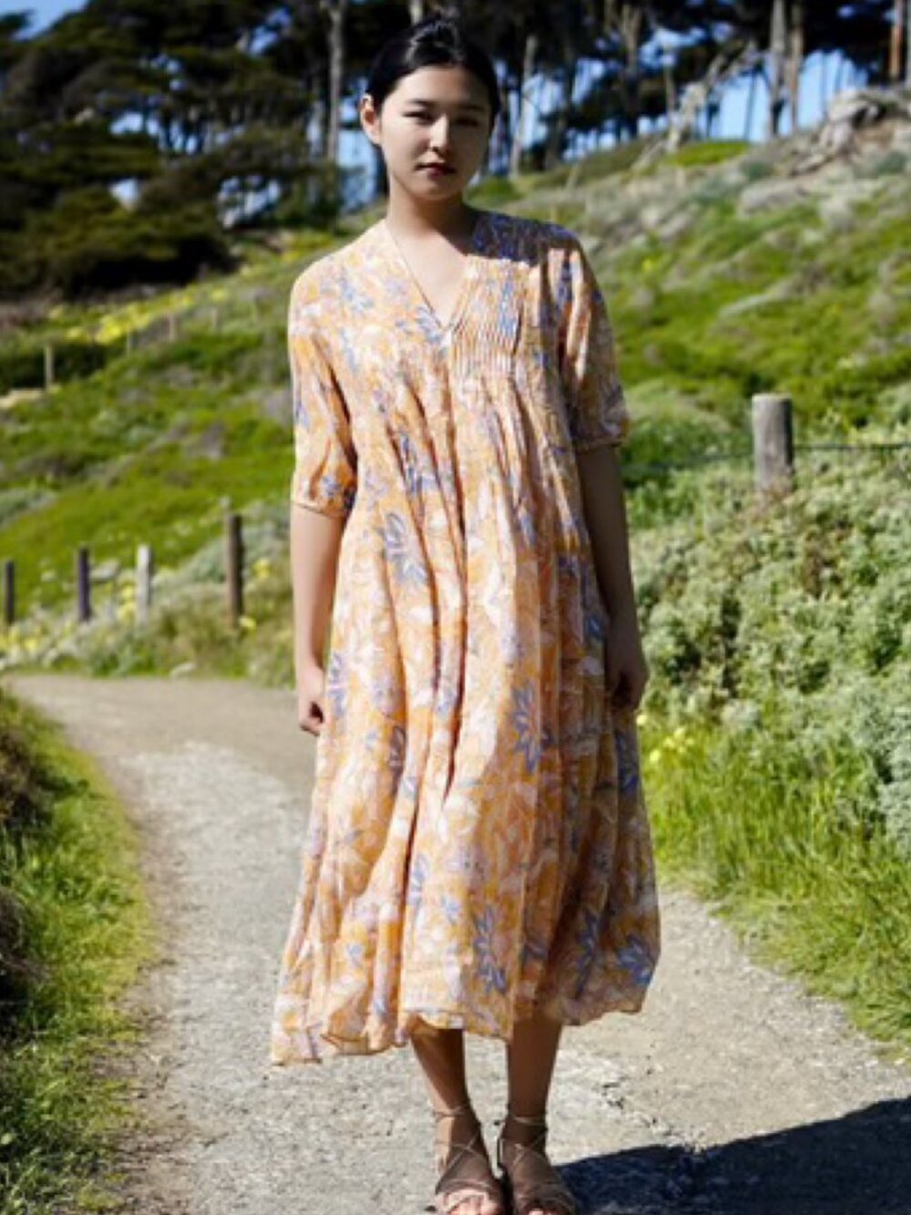 Dolma Skye Floral Midi Dress in Mustard